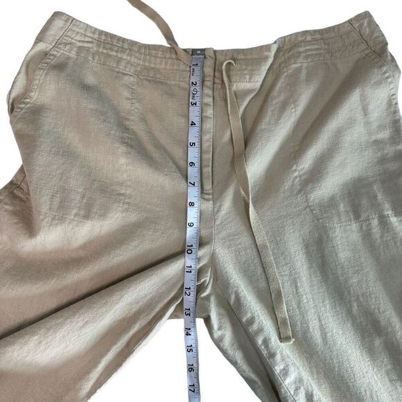 Talbots Tan Linen Blend Boho Embroidered Capri Pants Womens 14 Casual Summer - Picture 8 of 9
